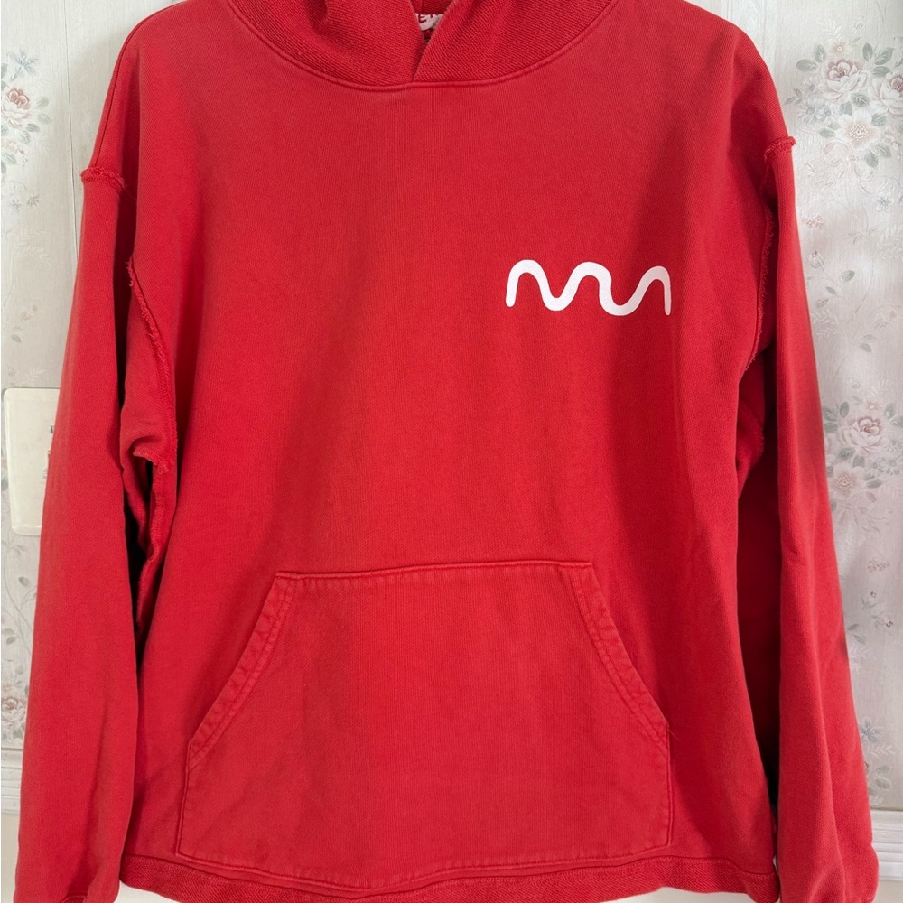 Red Hoodie with White Wave Design